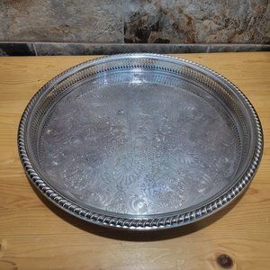 VTG International Silver Round Metal Platter Chased Reticulated Detail
